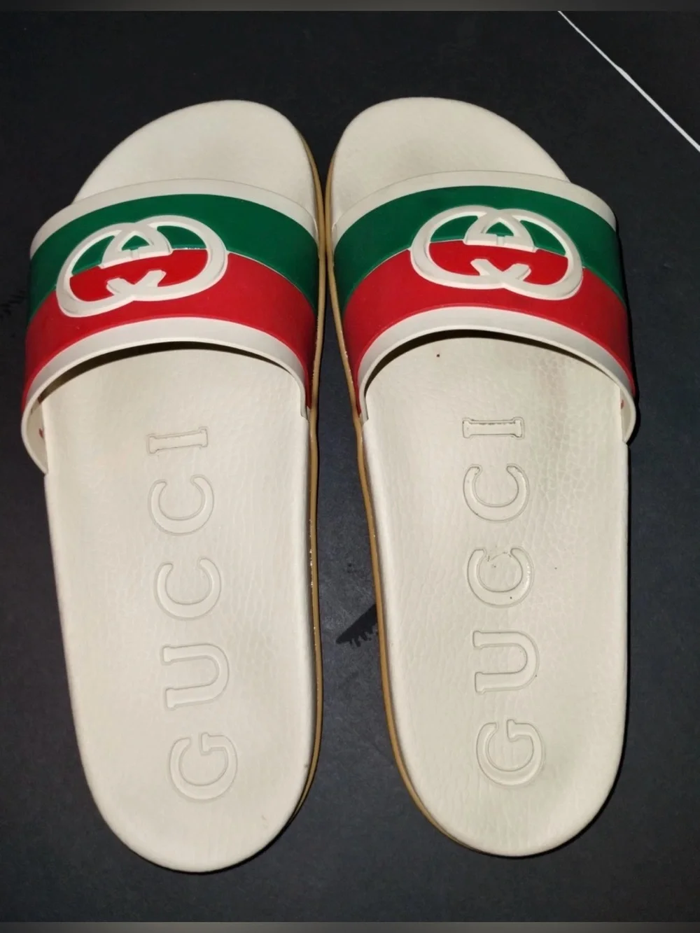 GUCCI INTERLOCKING G RUBBER SLIDES SANDALS MEN US 12 With Box